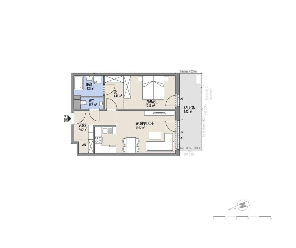 Hof am Park - 2-Zimmer-Wohnung mit sonnigem & großzügigem Südbalkon - Ansicht 2