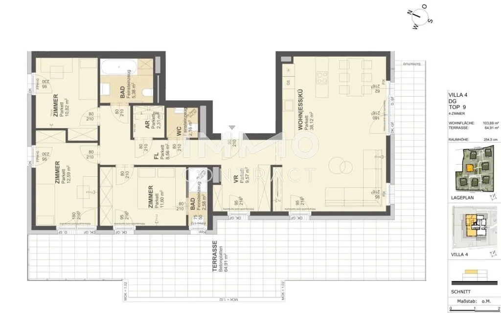 KREMSER WOHNDOMIZIL4Zi- 104qm Penthouse - Eigentum, Lift, Tiefgarage, in beliebter Grünruhelage - Ansicht 2