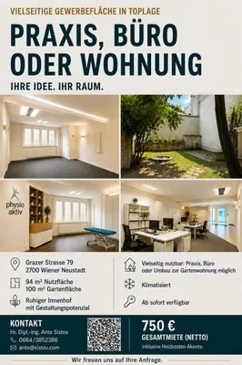 Gewerbeimmobilie mieten in Wiener Neustadt – 94 m², € 750