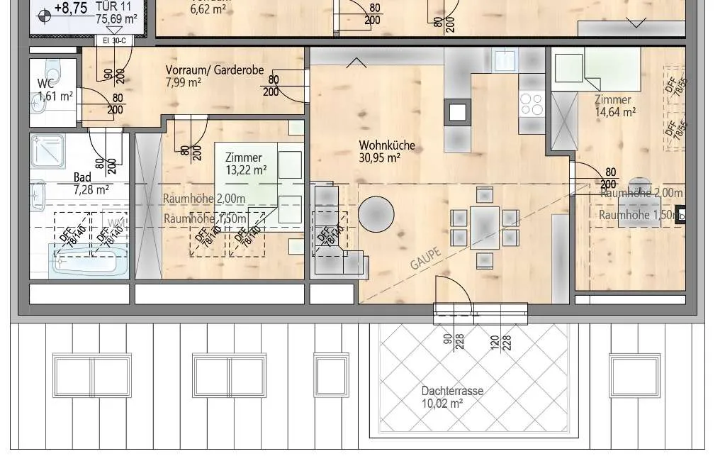 Projekt Leopold: Über den Dächern - Ihre exklusive Dachterrassenwohnung mit unverbaubarem Fernblick bis zum Schneeberg in 2.DG - 3-Zimmer - Premiumlage - Grünblick - Süd-Ost-West-Ausrichtung - unverbaubarer Fernblick - Ansicht 2