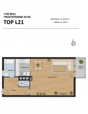 1-Zimmer-Wohnung mieten in Wien – 45,87 m², € 736 – Bild 12 von 13
