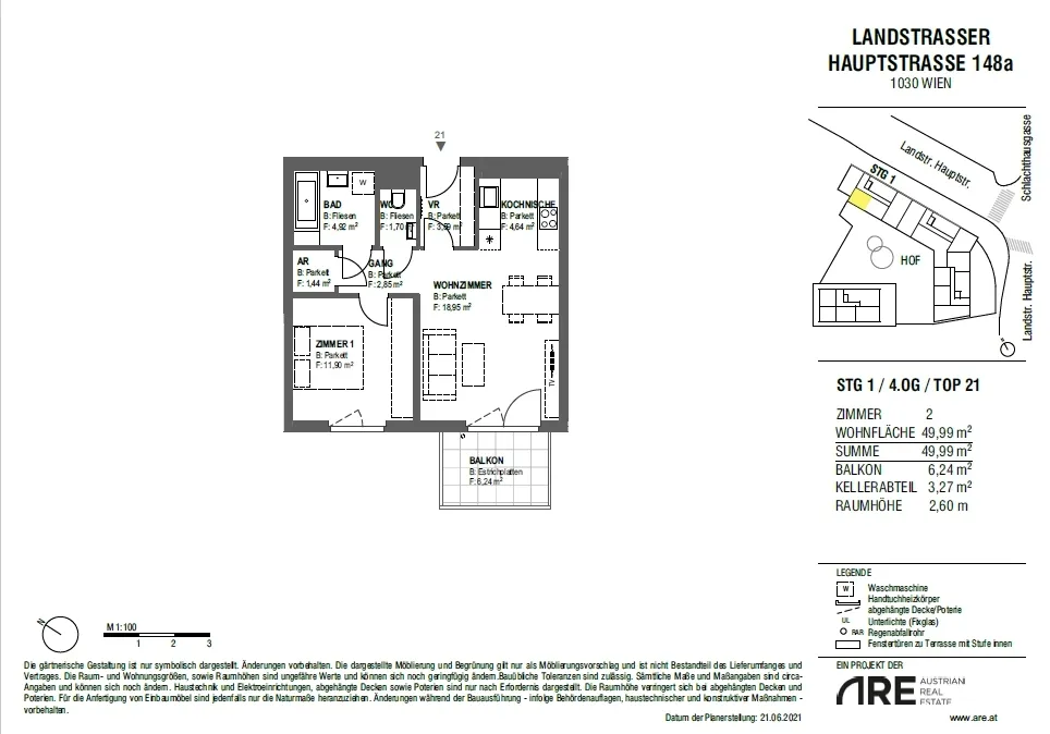 2-Zimmer-Wohnung mit Balkon, 50 m², Landstraße, Landstraße