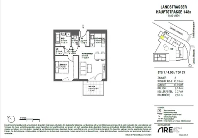 2-Zimmer-Wohnung mit Balkon, 50 m², Landstraße, Landstraße